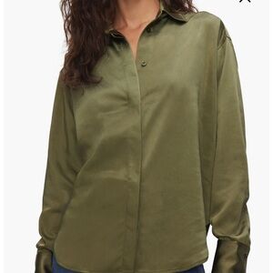 Good American Washed Satin Button-Up Shirt